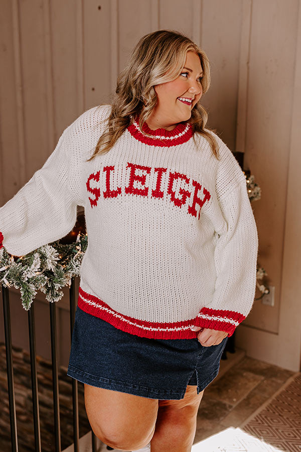 Premium Holiday Vibes Knit Sweater - Sleigh Ivory Curves