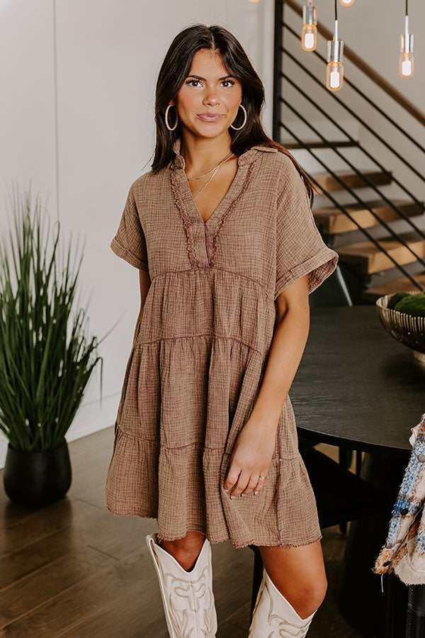 Premium Mocha Mineral Wash Mini Dress – Effortless Style