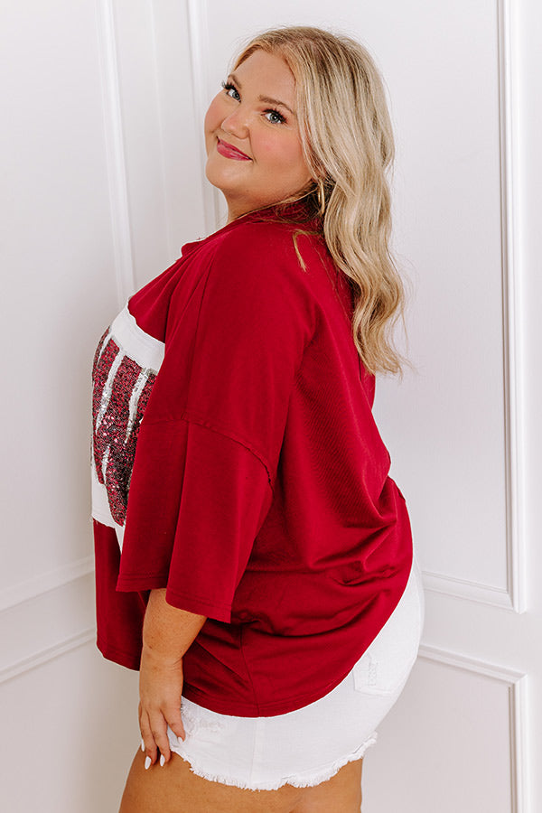 Ultimate Game Day Sequin Touchdown Tee - Red Curves