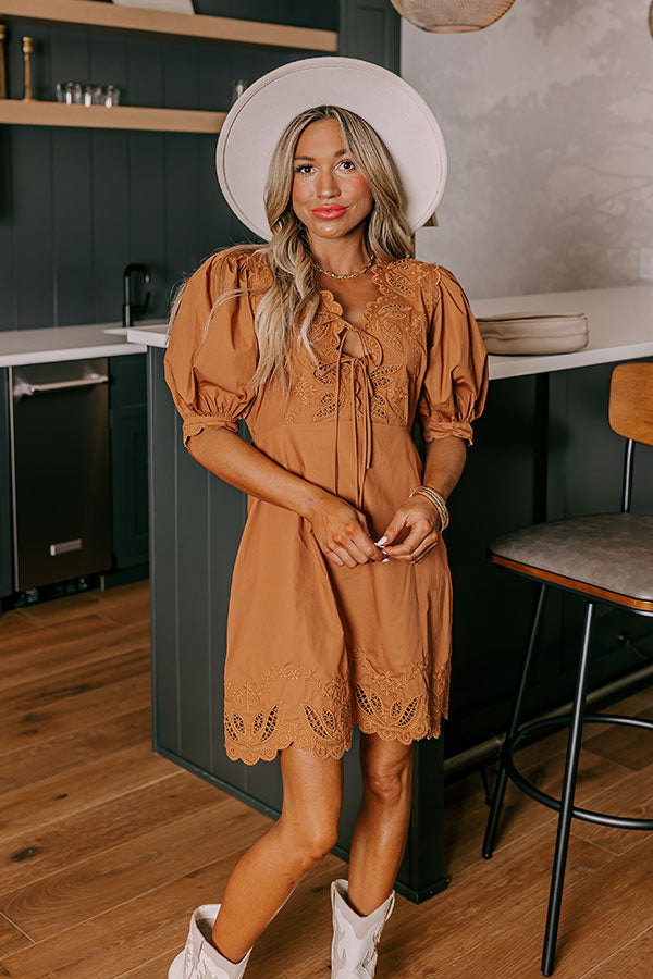 Premium Chic Embroidered Mini Dress - Camel