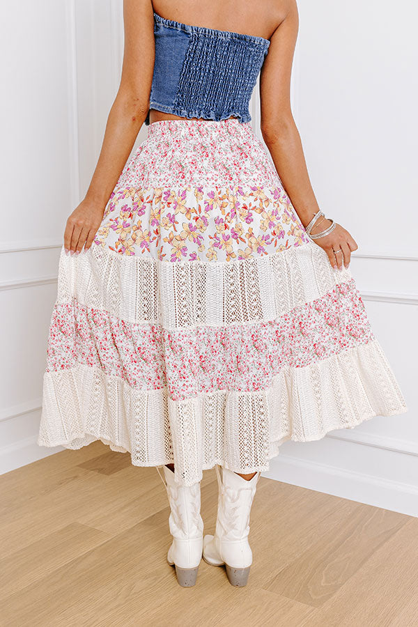 Premium Floral Fields High Waist Midi Skirt - Boho Summer Style