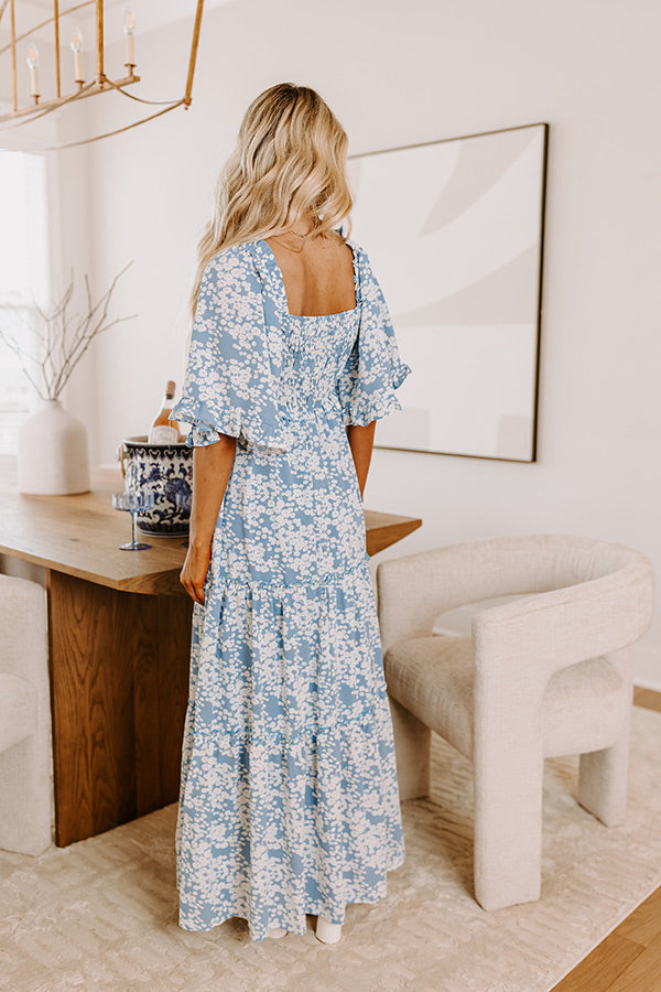 Ultimate Sky Blue Floral Smocked Maxi Dress - Embrace Elegance