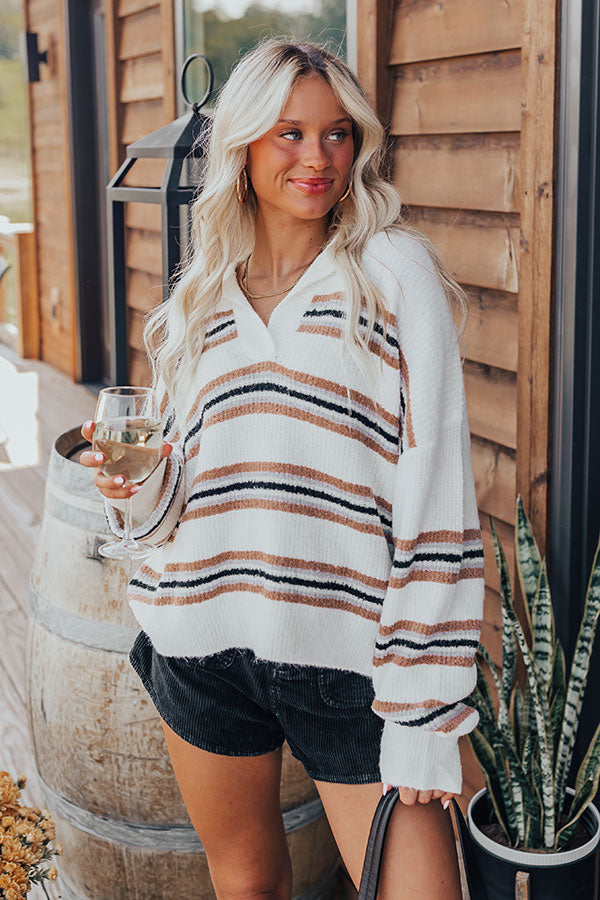 Premium Sugar & Stripes Knit Sweater Top - Ultimate Cozy Chic