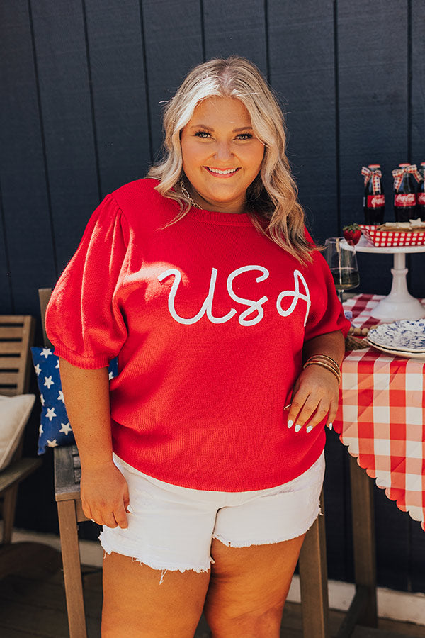 Premium USA Knit Sweater Top - Red Curves Design