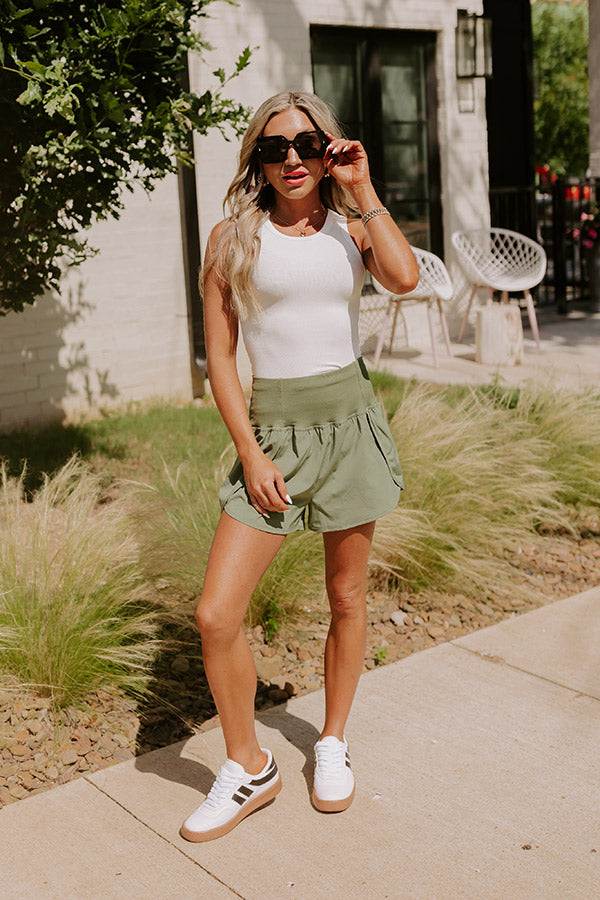 Premium Strive For Greatness High Waist Shorts - Olive