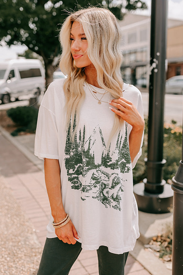 Premium Mustang Mountain Distressed Oversized Graphic Tee