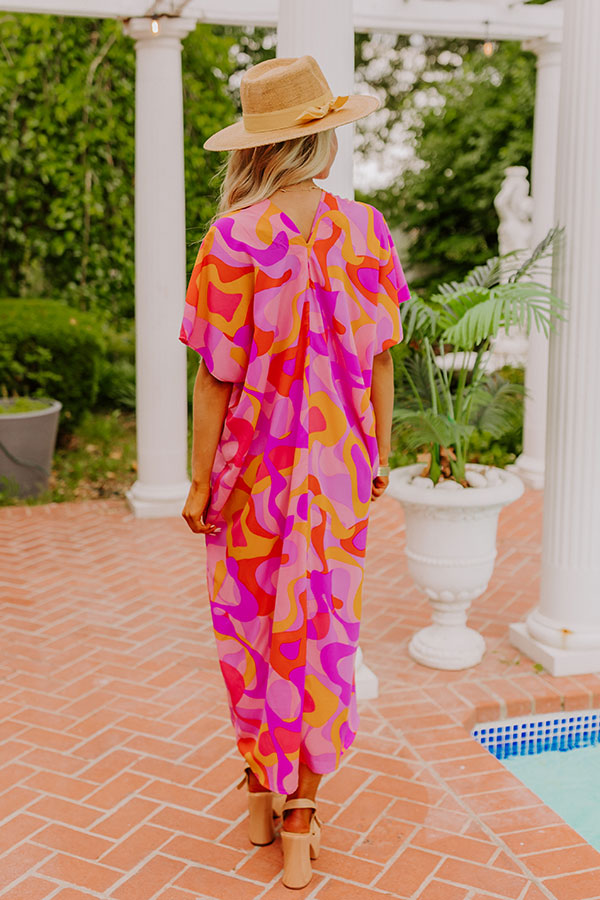 Premium Beachy Days Caftan Midi Dress - Vibrant Pink