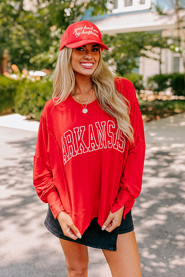 Premium Arkansas Razorbacks Embroidered Long Sleeve Tee - Bold Red