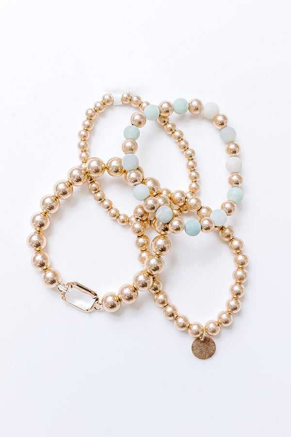 Ultimate Glam Sage Stretch Bracelet Set - Premium Gold & Stone Beads