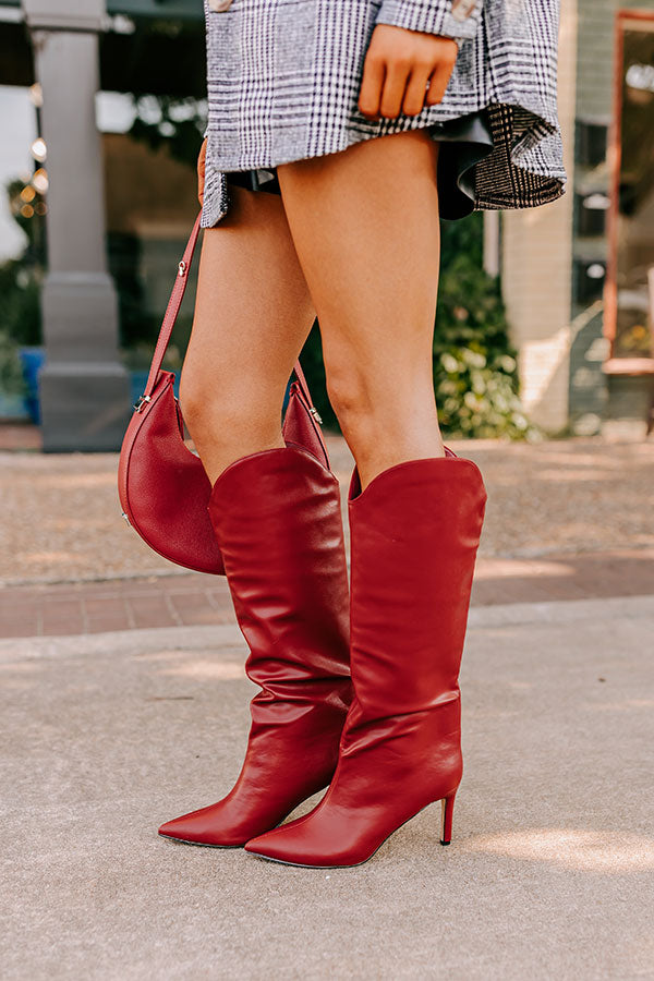 Premium Fiora Faux Leather Knee High Boots in Crimson - Ultimate Style & Comfort