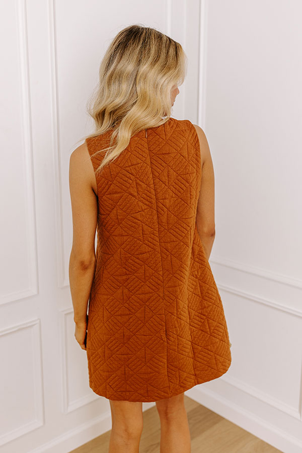 Premium Quilted Mini Dress in Dark Camel | Chic & Luxe Style