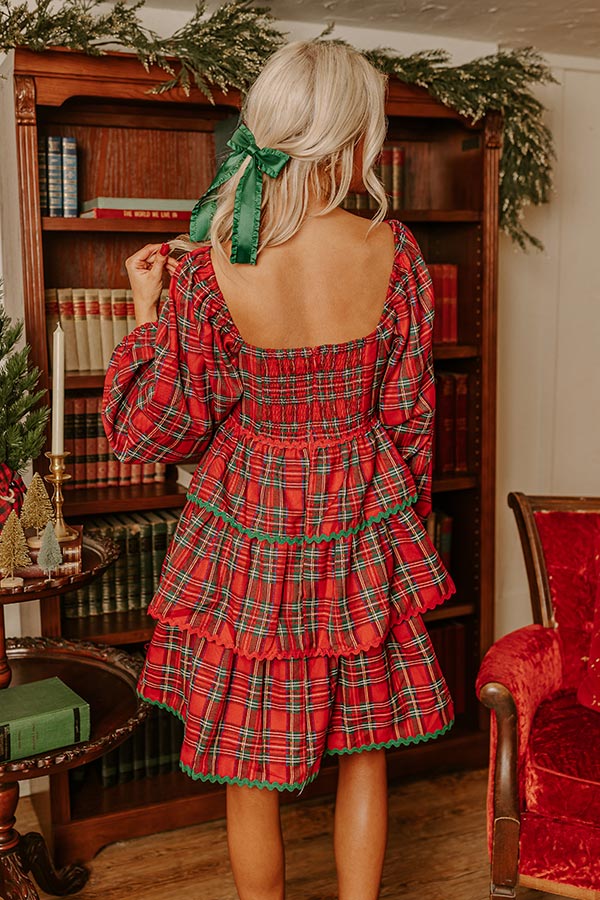 Premium Velvet Accent Plaid Mini Dress