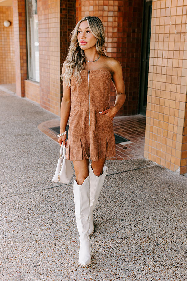 Ultimate Soho Style Corduroy Romper Dress - Mocha