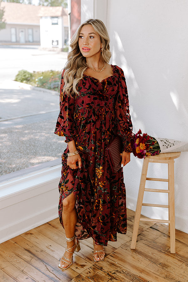 Premium Velvet Burnout Midi Dress - Windsor Wine