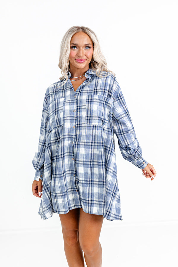 Premium Toffee Kisses Flannel Dress - Airy Blue