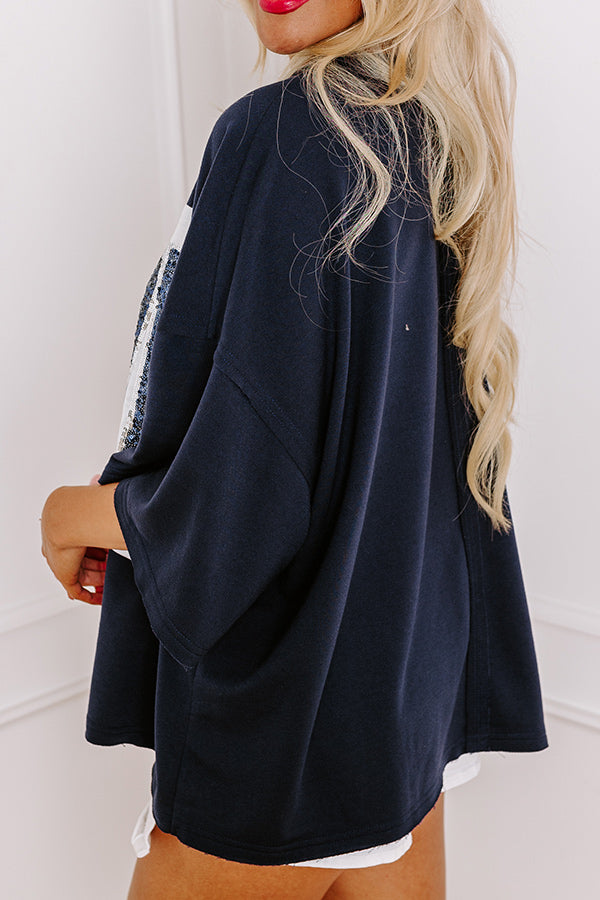 Ultimate Touchdown Sequin Oversized Tee - Navy/White | Game Day Essential