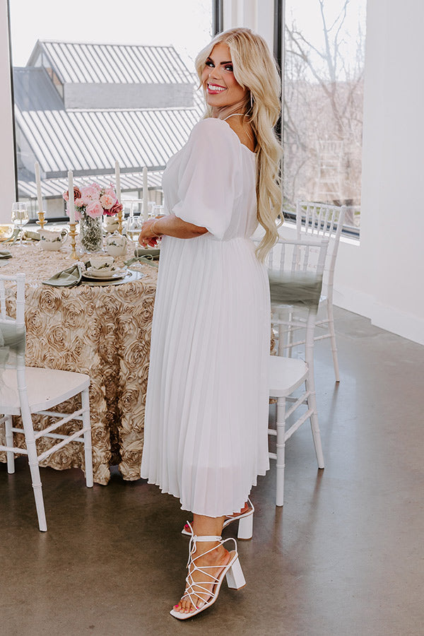 Elegant Romance Pleated Midi Dress - Premium White Chiffon