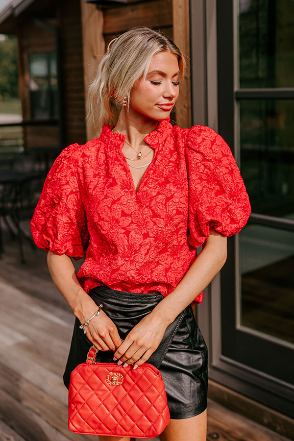 Premium Holiday Jacquard Party Top - Red