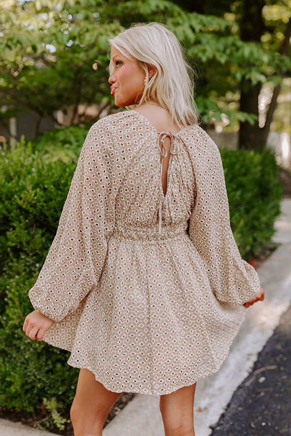 Ultimate Romance In The Air Eyelet Mini Dress - Khaki