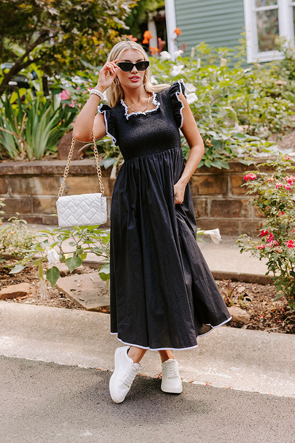 Premium Mimosa Mingle Smocked Midi Dress - Ultimate Black