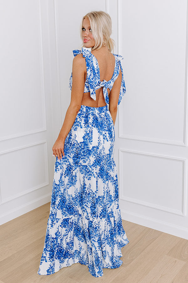 Ultimate Blue Floral Tea Garden Party Maxi Dress