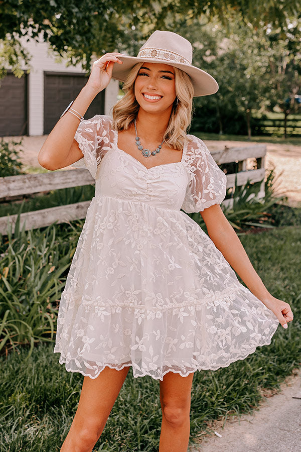 Premium Embroidered Mini Dress - Cream Romance