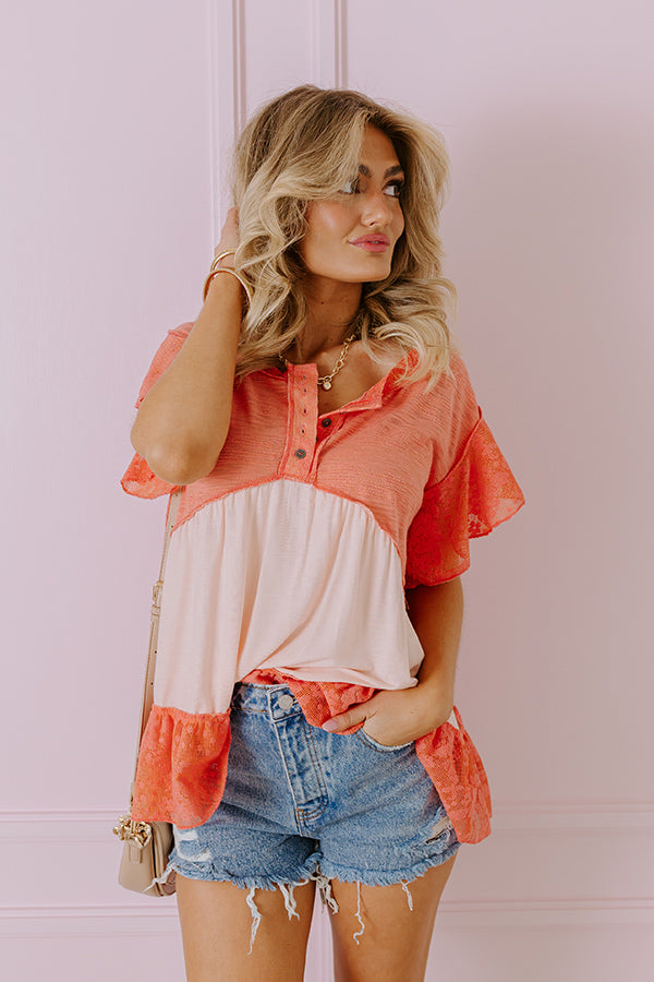 Premium Coral Lace Babydoll Top - Springtime Elegance