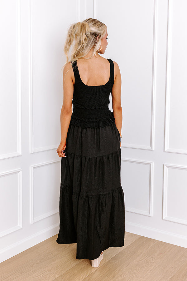 Ultimate Sunset Beach Stroll Crochet Maxi Dress - Black