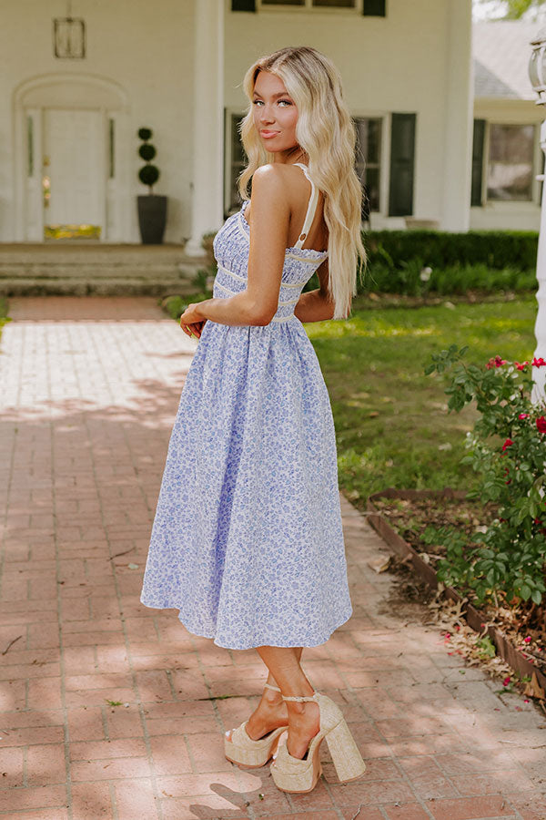 Premium Garden Gorgeous Jacquard Midi Dress in Blue