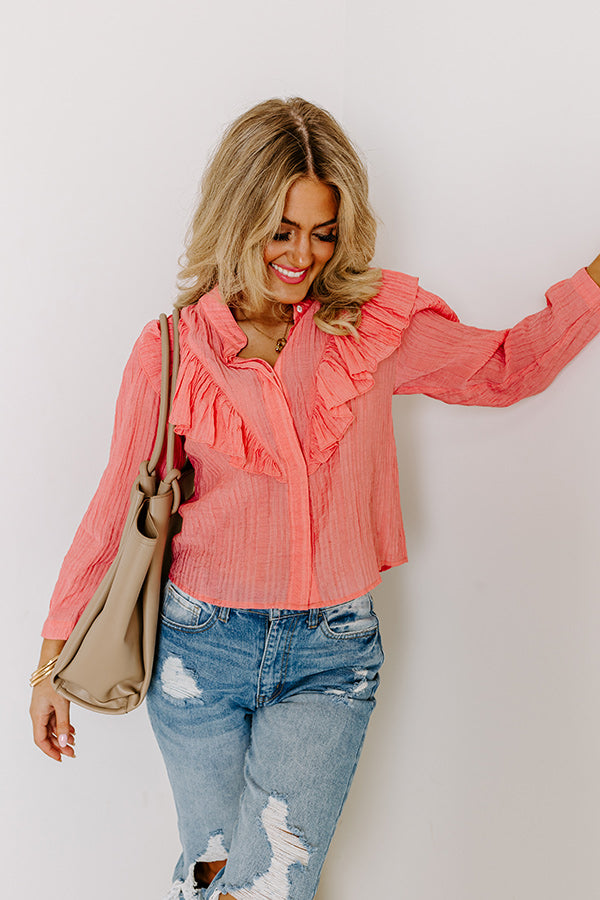 Premium Coral French Market Ruffle Blouse