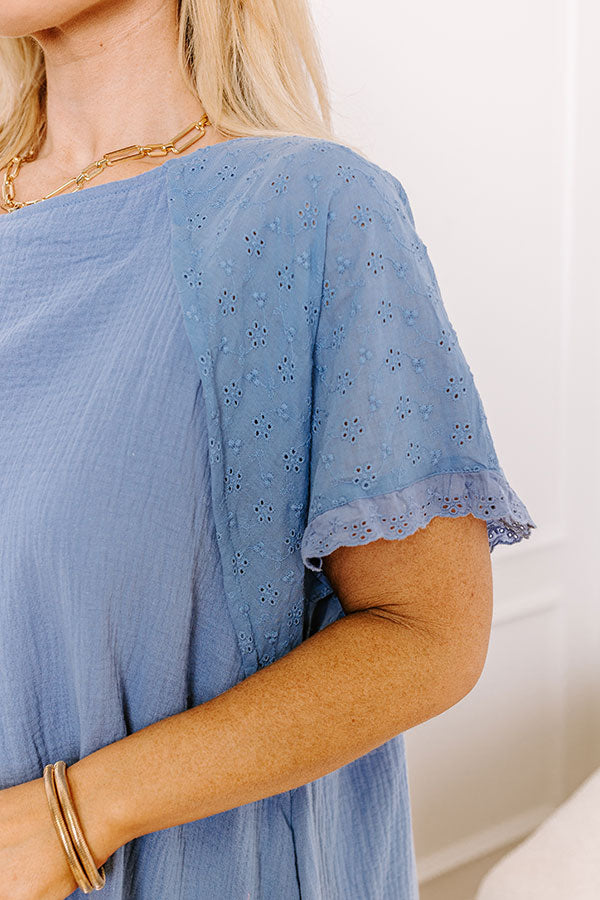 Premium Sunday Mornings Eyelet Shift Dress - Airy Blue Curves