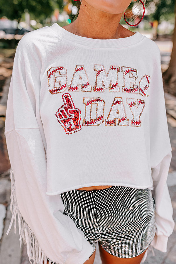 Ultimate Game Day Sequin Crop Sweatshirt - Show Your Team Spirit