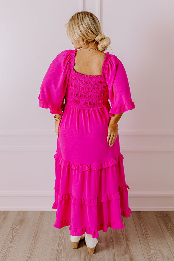 Ultimate Beach Elegance: Smocked Midi Dress in Hot Pink