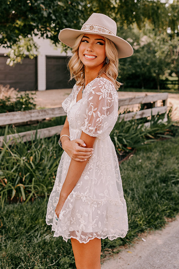 Premium Embroidered Mini Dress - Cream Romance