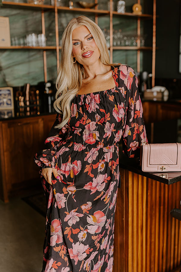 Premium Napa Valley Floral Elegance Midi Dress