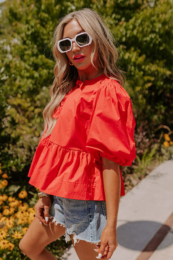 Premium Flirty Front Tie Peplum Top - Vibrant Red