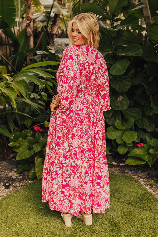 Premium Blossom Breeze Floral Maxi Dress - Hot Pink Curves