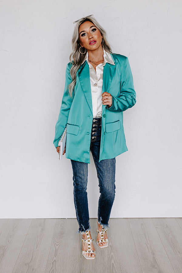 Premium Turquoise Satin Blazer - Ultimate Business Chic