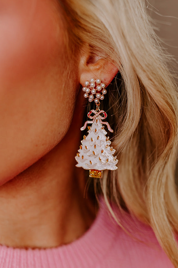 Premium White Christmas Tree Earrings - Festive Holiday Glam