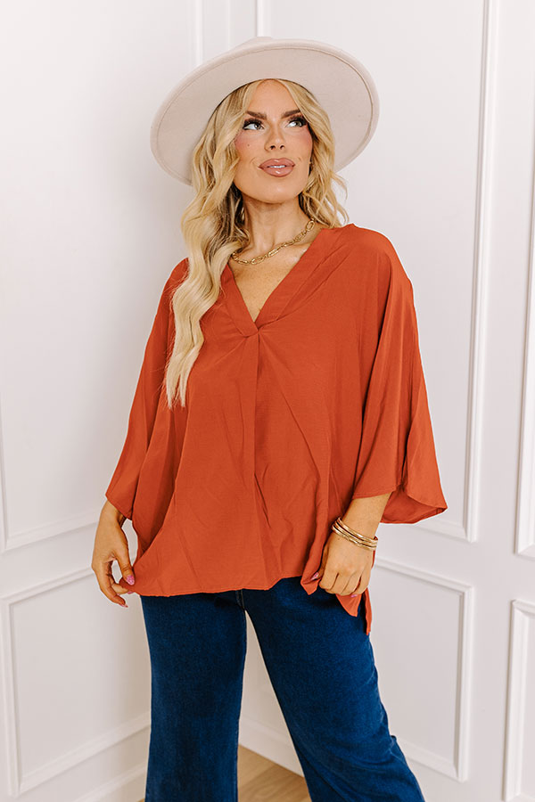 Premium Rust Elegance Shift Top - Stay & Chat Collection