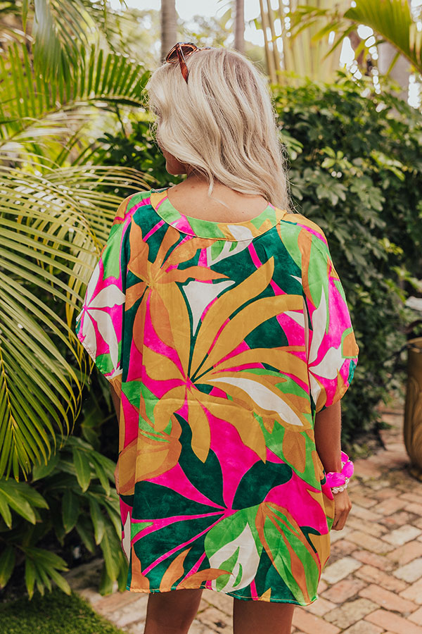 Premium Tropical Satin Shift Top