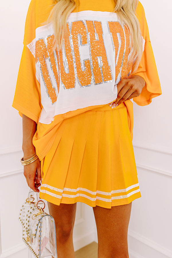 Ultimate Pep Squad High Waist Pleated Skort - Orange Cheerleader Style