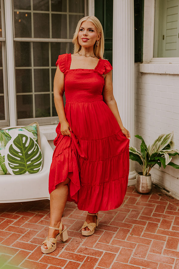 Premium Napa Valley Smocked Midi Dress - Red Curves Collection