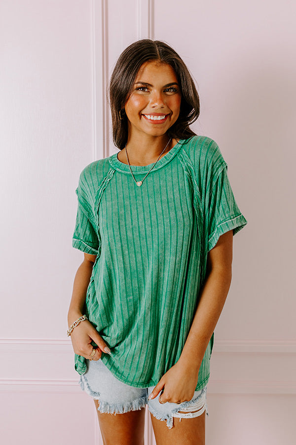 Premium Mineral Wash Ribbed Shift Top - Green