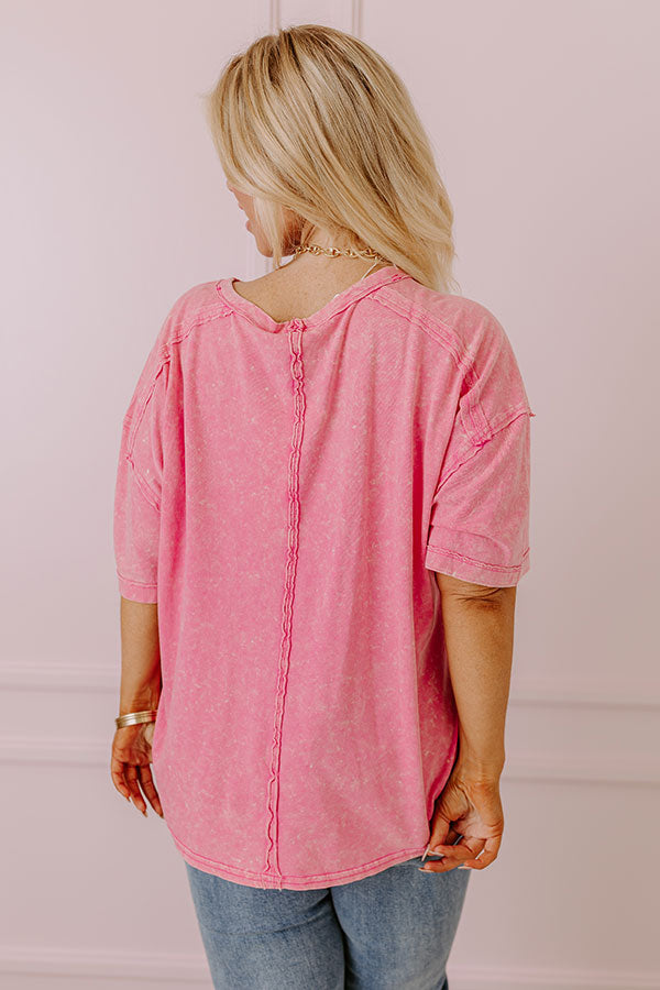 Premium Mineral Wash Tee - Relaxed Fit in Pink Curves