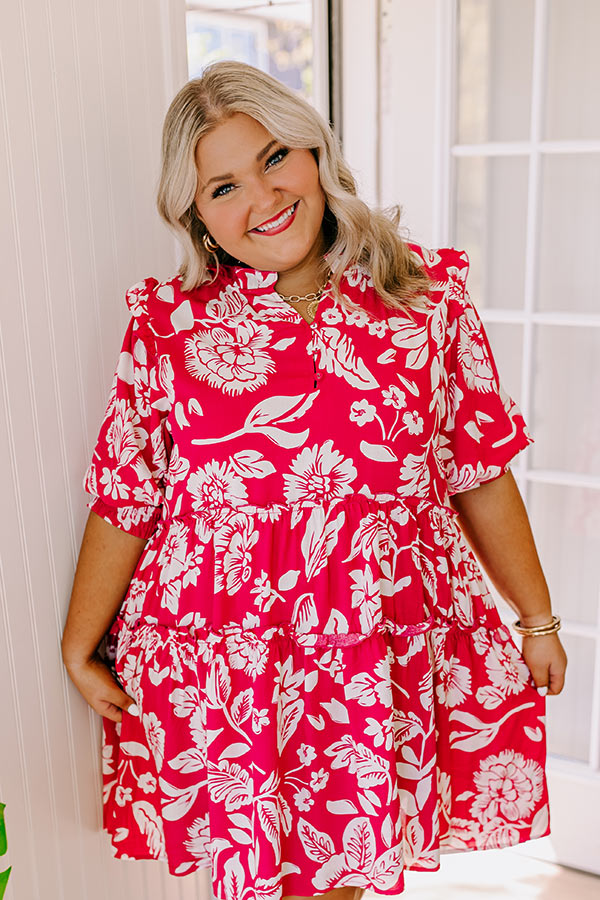 Ultimate Vacay Ready Floral Mini Dress - Hot Pink Curves