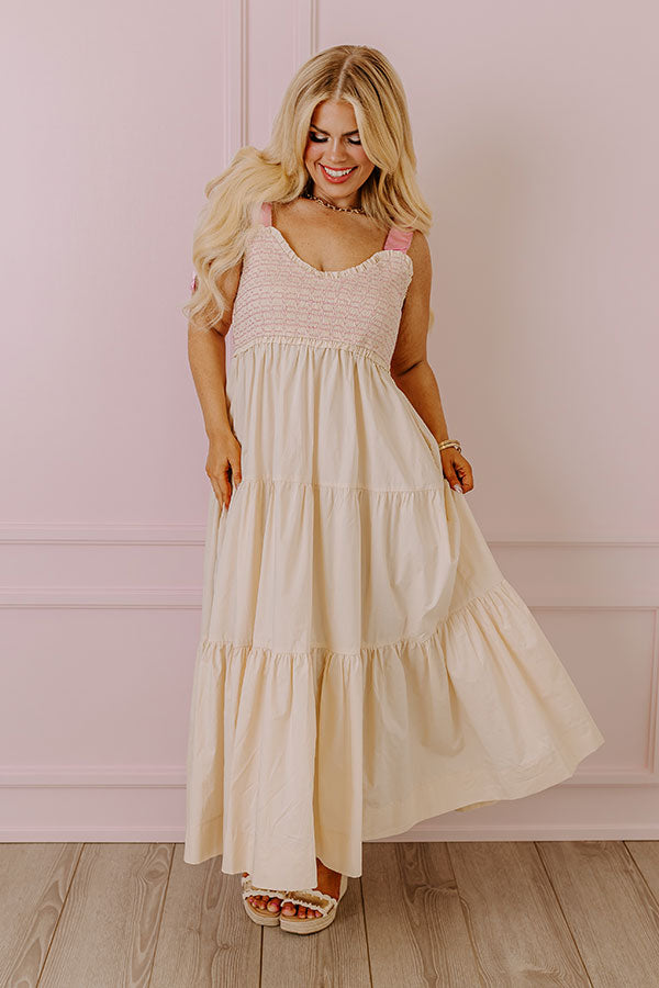 Ultimate Elegance Smocked Maxi Dress - Cream Curves Collection