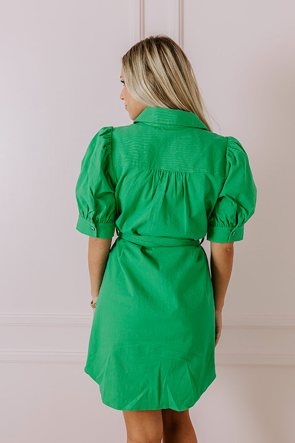 Premium Coastal Views Button Down Mini Dress in Kelly Green - Ultimate Summer Style