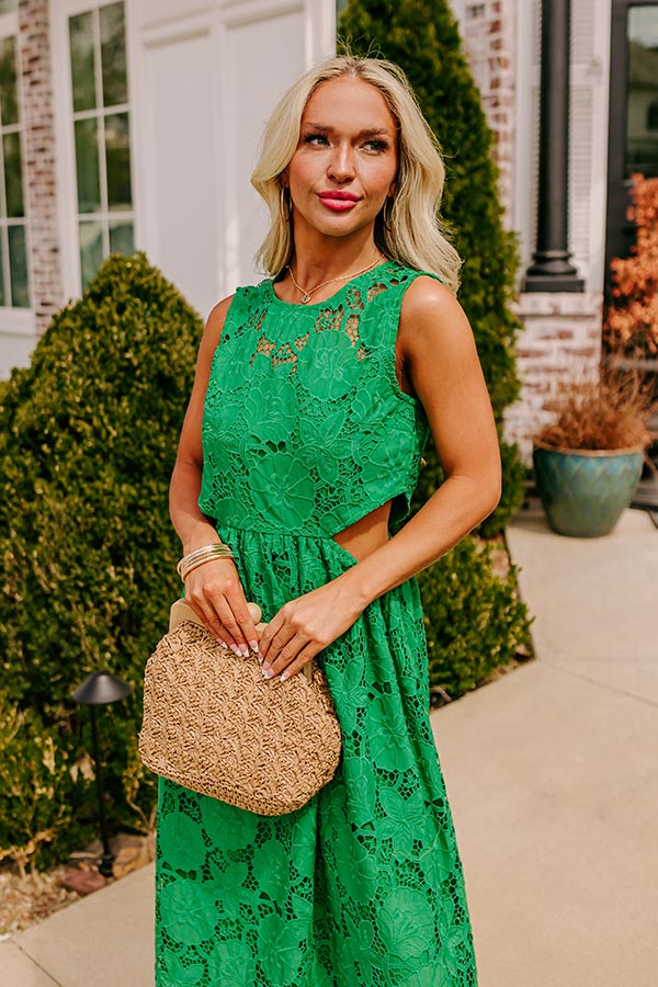 Premium Elegance Lace Cut Out Midi Dress - Green