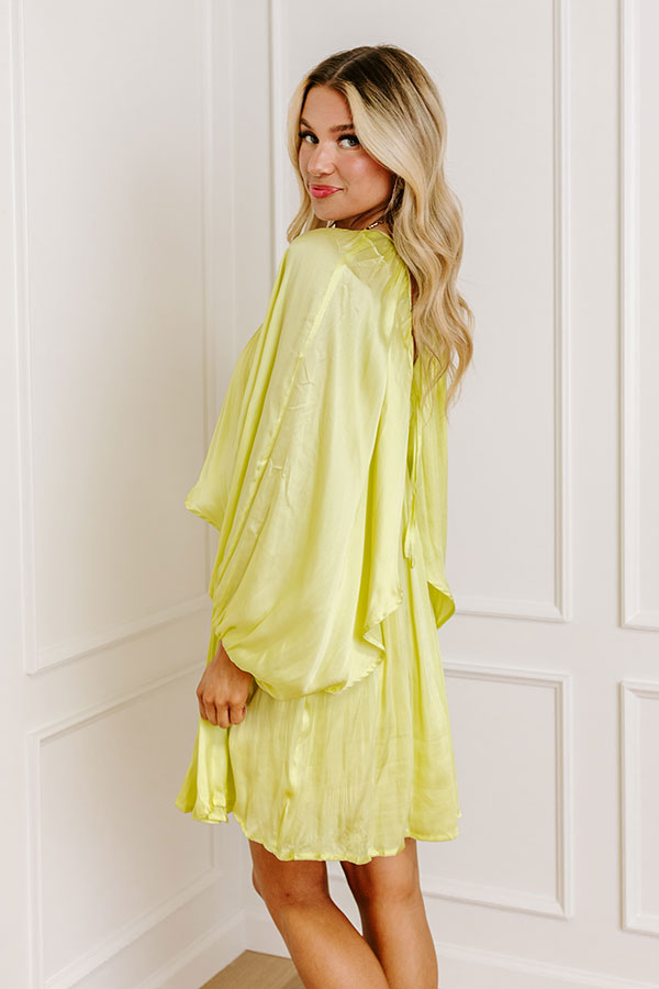 Ultimate Elegance: Premium Yellow Satin Dress with Batwing Sleeves